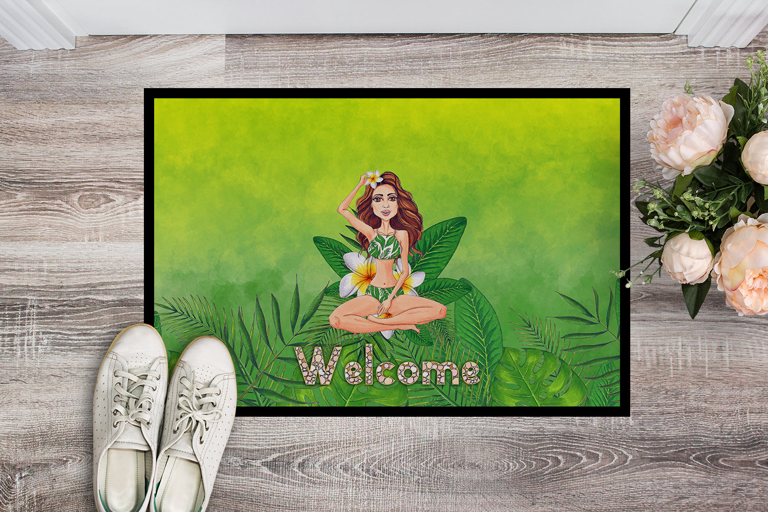 Welcome Lady in Bikini Summer Indoor or Outdoor Mat 18x27 BB7457MAT - the-store.com