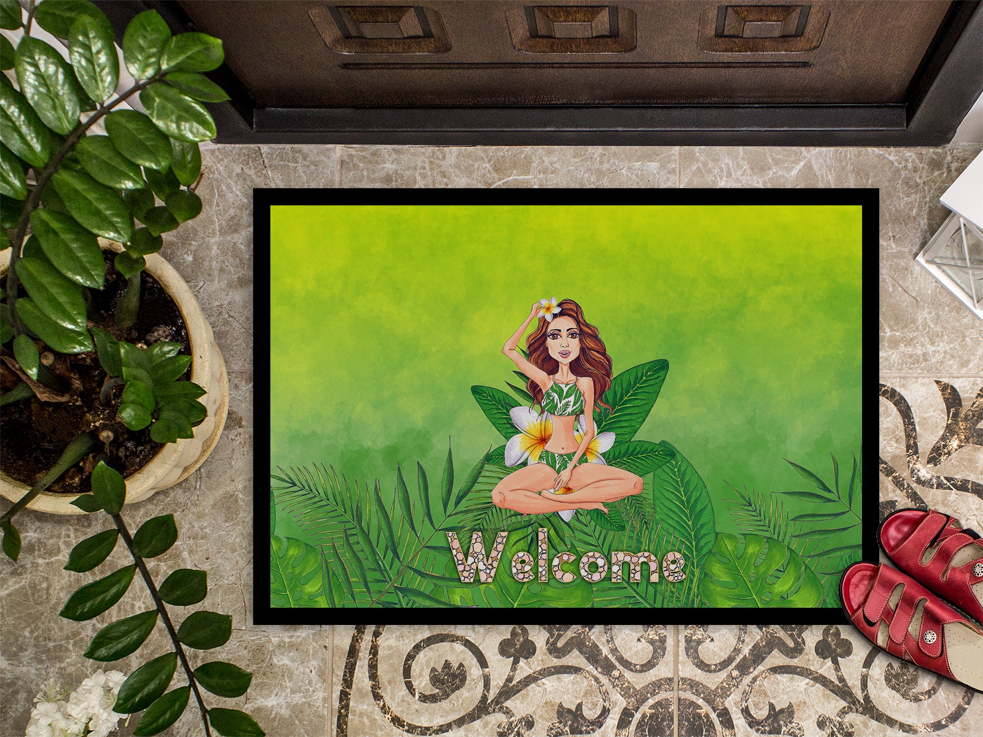 Welcome Lady in Bikini Summer Indoor or Outdoor Mat 18x27 BB7457MAT - the-store.com