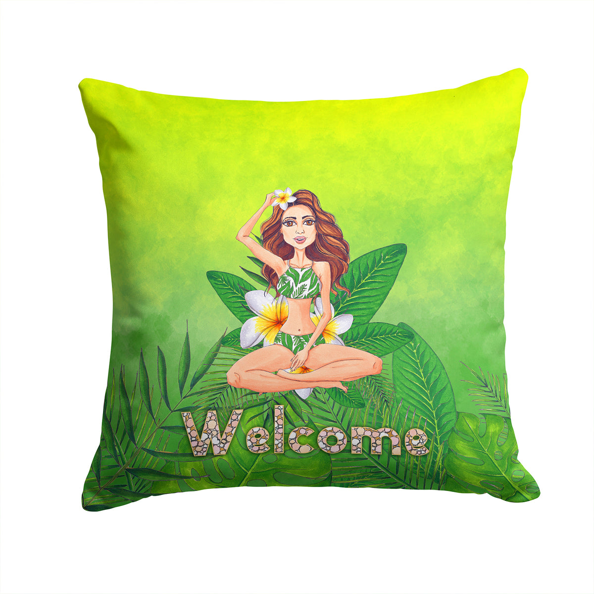 Welcome Lady in Bikini Summer Fabric Decorative Pillow BB7457PW1414 - the-store.com