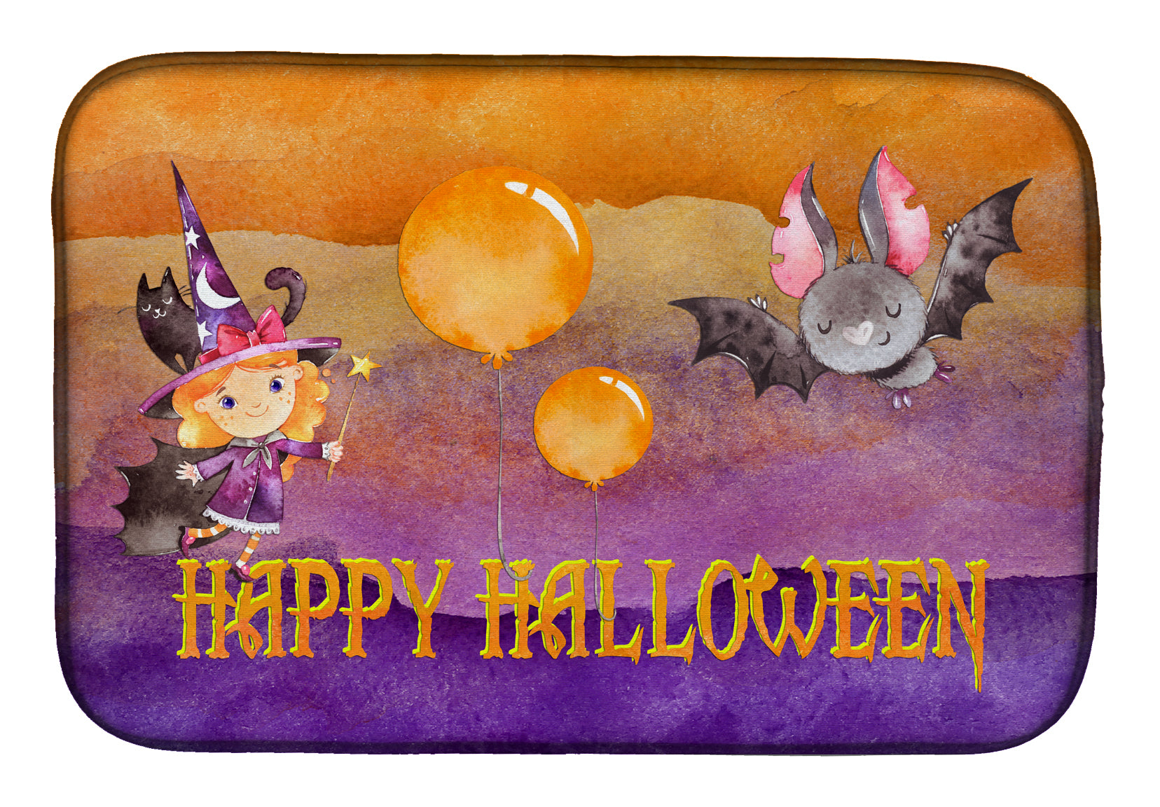 Halloween Little Witch and Bat Dish Drying Mat BB7458DDM  the-store.com.