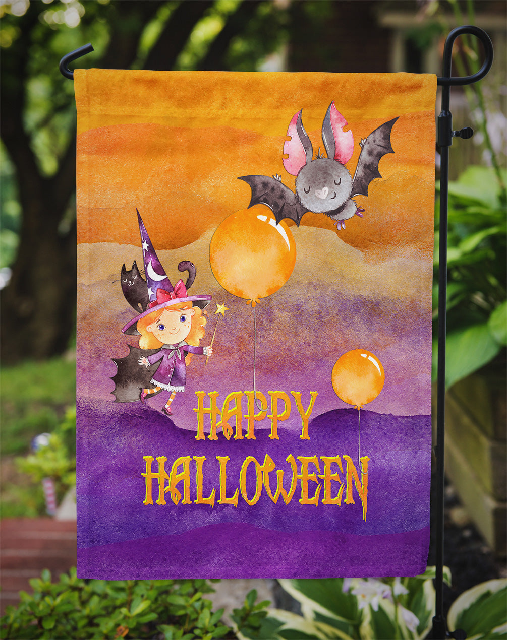 Halloween Little Witch and Bat Flag Garden Size BB7458GF  the-store.com.