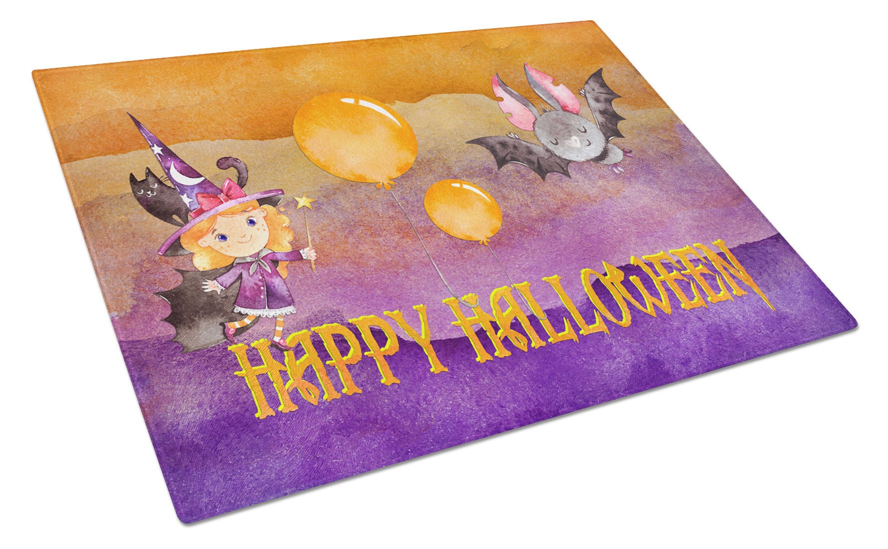 Halloween Little Witch and Bat Glass Cutting Board Large BB7458LCB by Caroline's Treasures