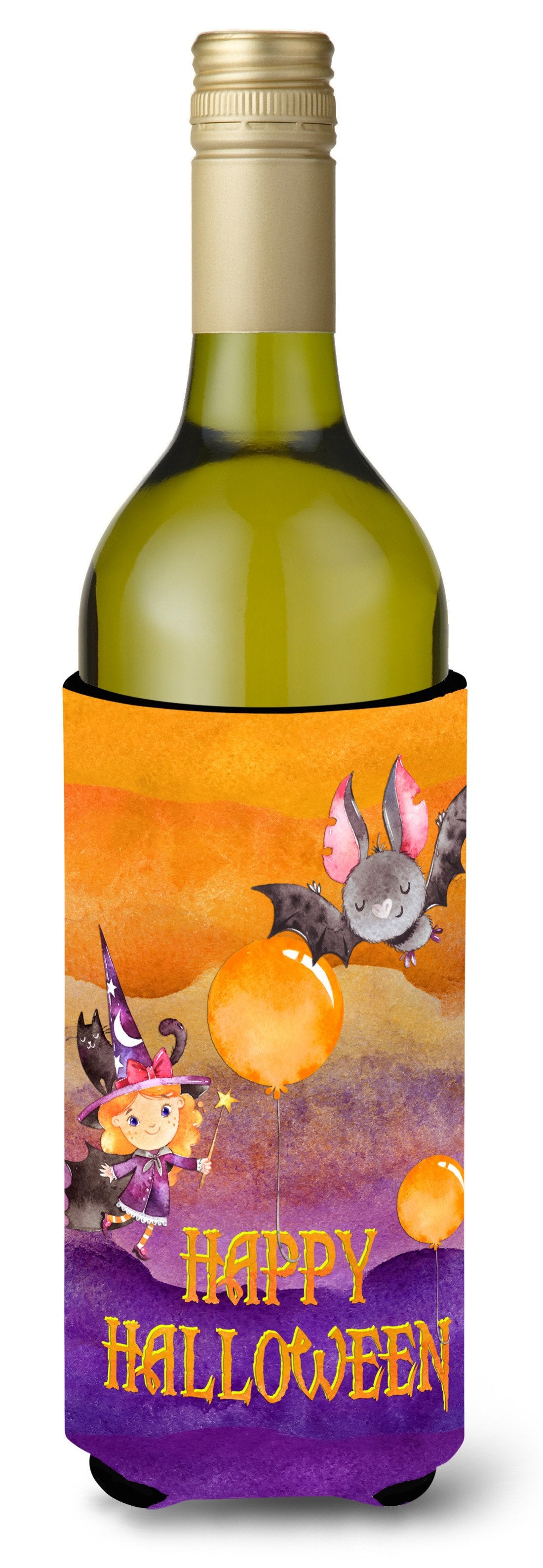 Halloween Little Witch and Bat Wine Bottle Beverge Insulator Hugger BB7458LITERK by Caroline&#39;s Treasures