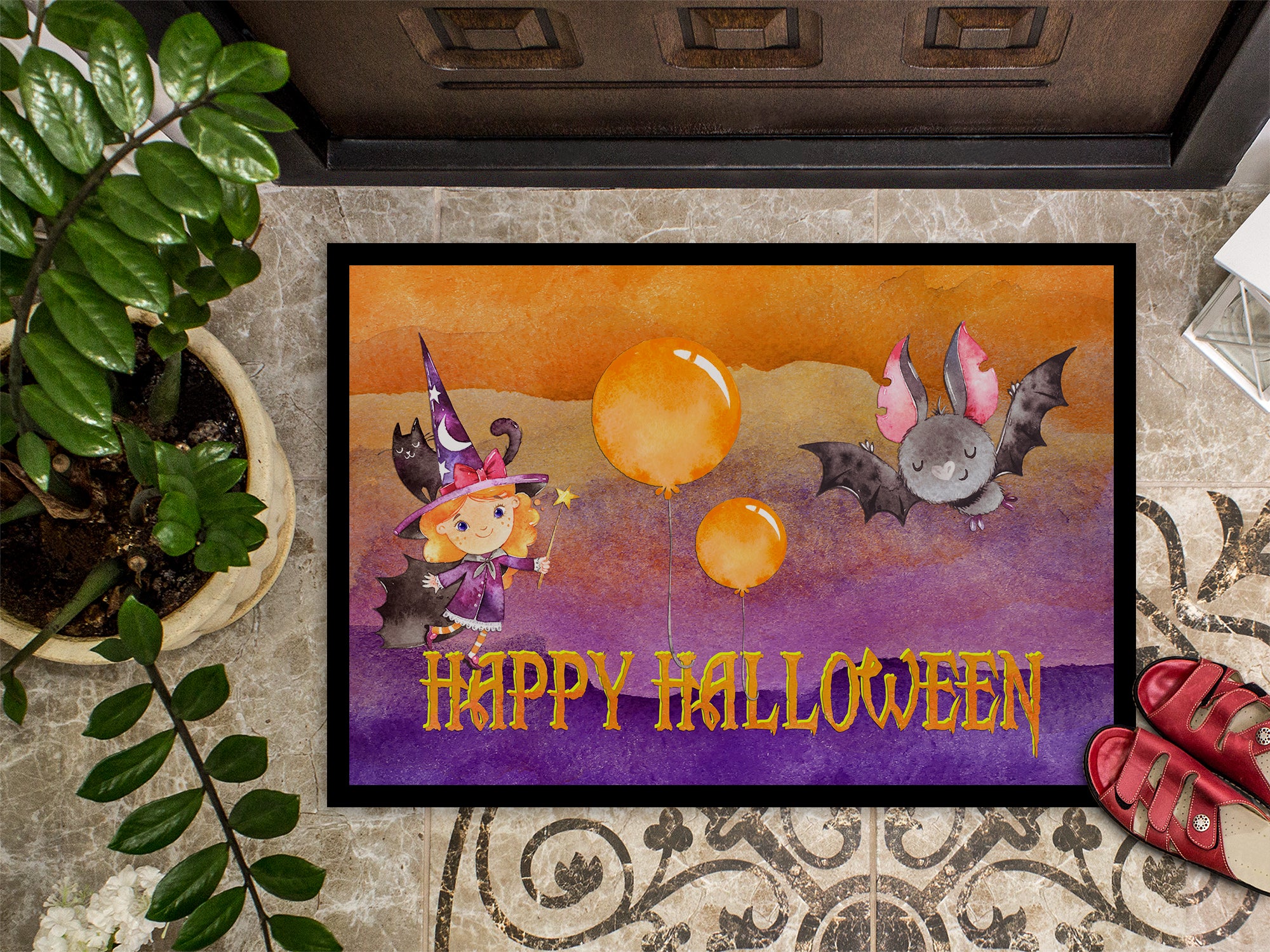 Halloween Little Witch and Bat Indoor or Outdoor Mat 18x27 BB7458MAT - the-store.com