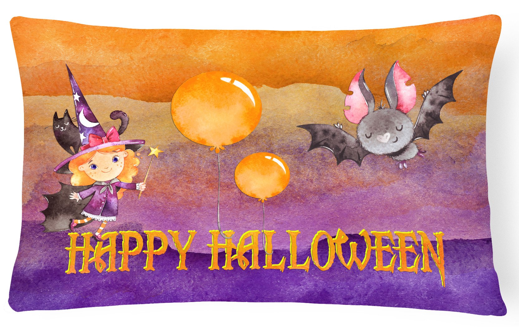 Halloween Little Witch and Bat Canvas Fabric Decorative Pillow BB7458PW1216 by Caroline's Treasures