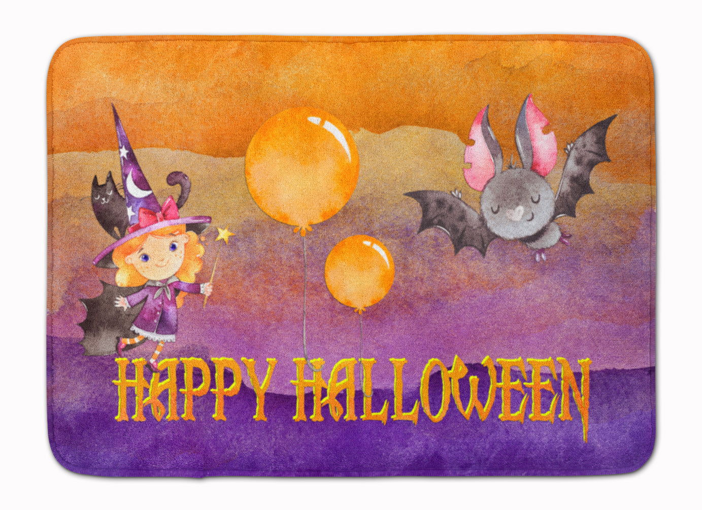 Halloween Little Witch and Bat Machine Washable Memory Foam Mat BB7458RUG - the-store.com
