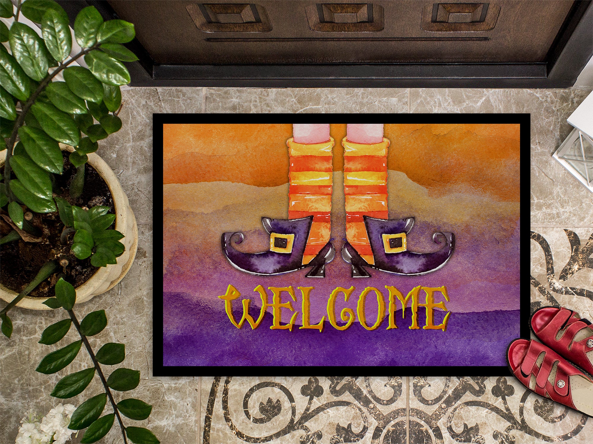 Halloween Welcome Witches Feet Indoor or Outdoor Mat 18x27 BB7459MAT - the-store.com