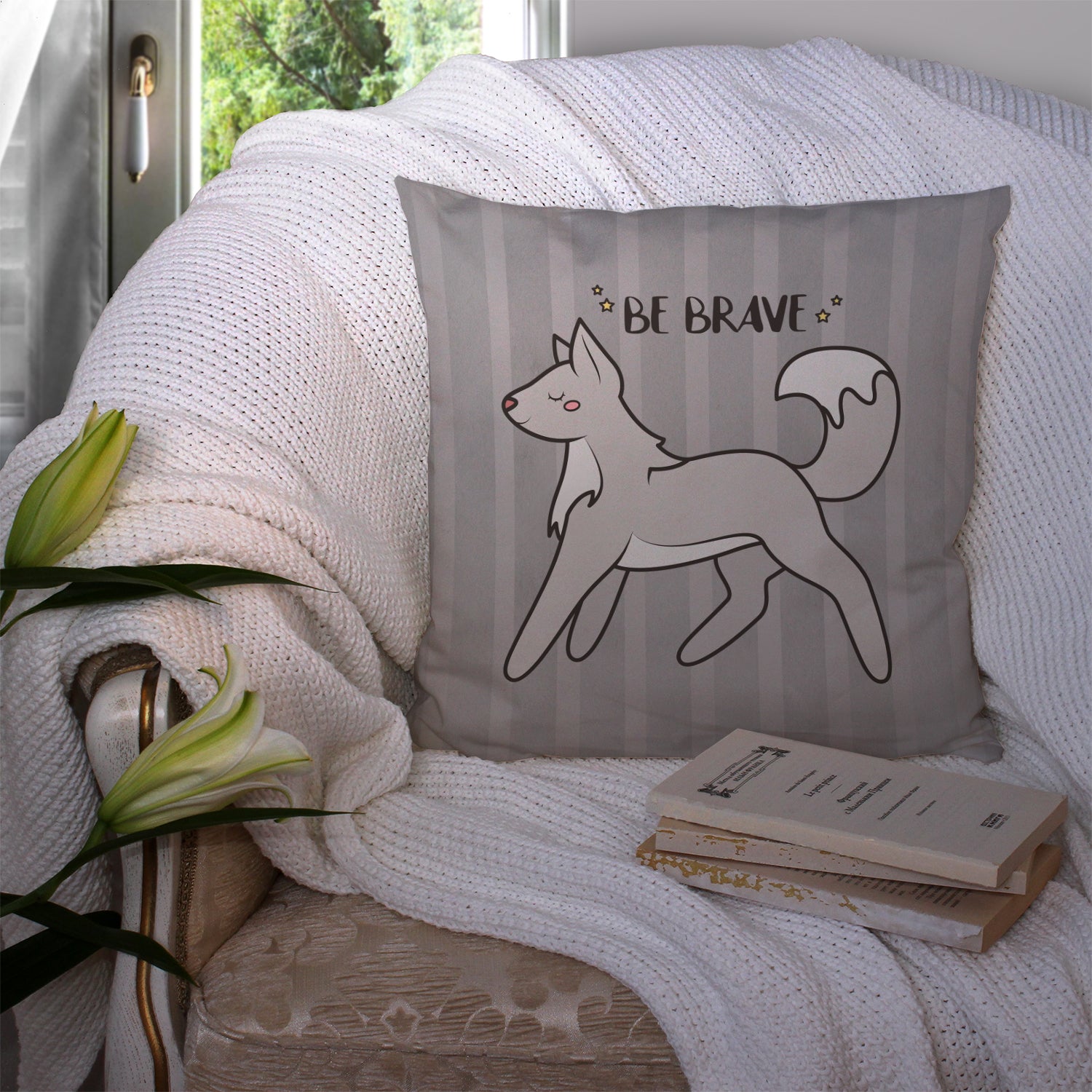 Nursery Be Brave Wolf Fabric Decorative Pillow BB7472PW1414 - the-store.com