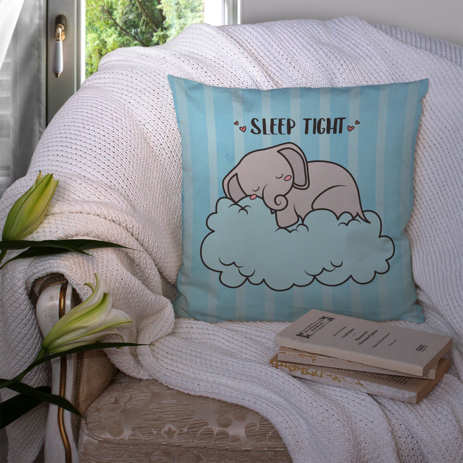 Nursery Sleep Tight Elephant Fabric Decorative Pillow BB7475PW1414 - the-store.com
