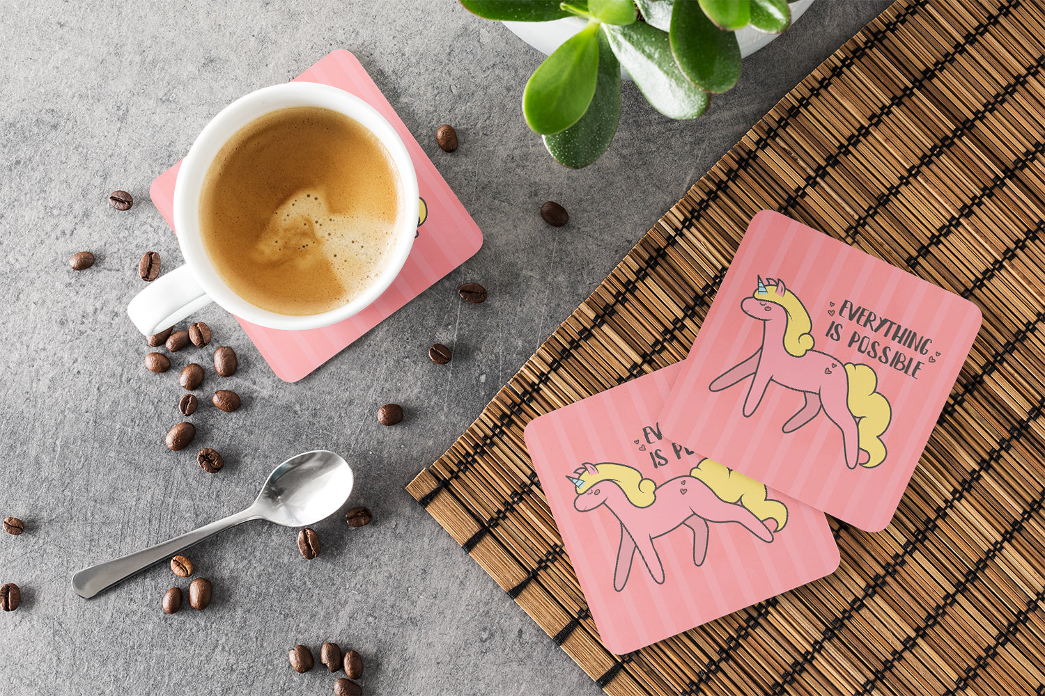 Nursery Everything is Possible Unicorn Foam Coaster Set of 4 BB7479FC - the-store.com