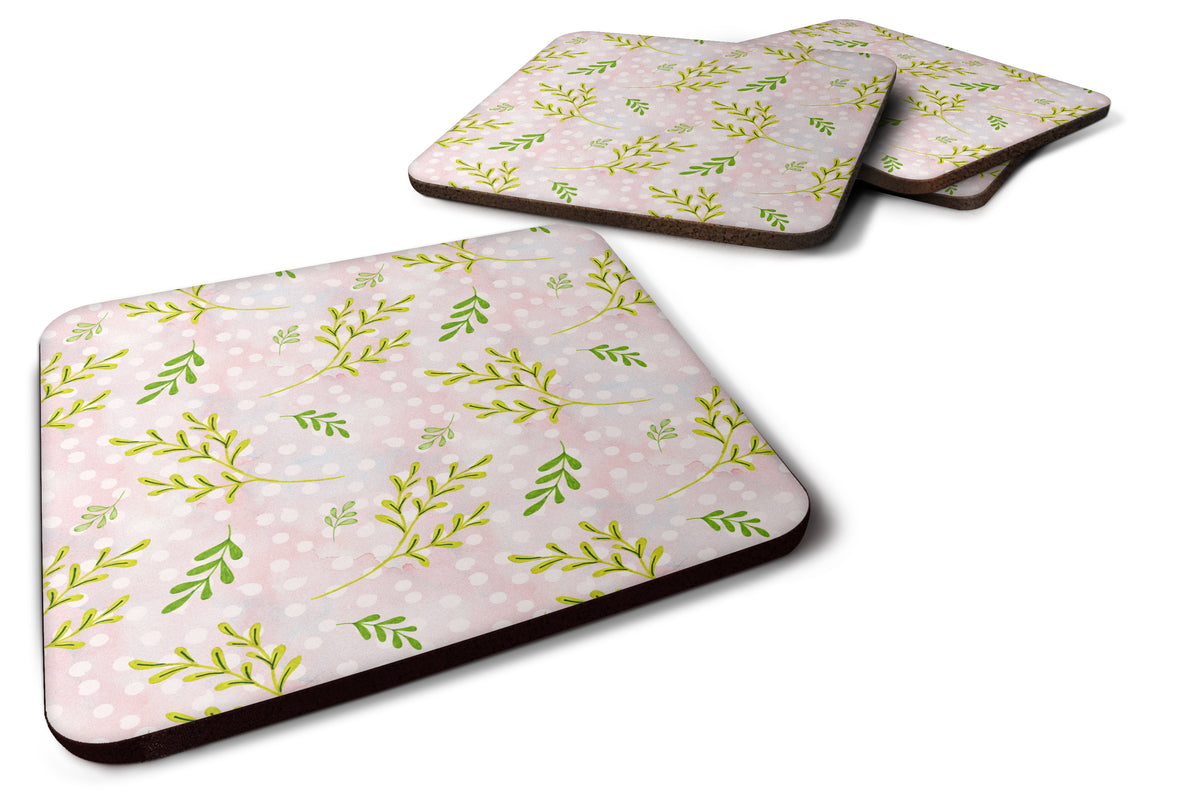 Watercolor Leaves Pink Foam Coaster Set of 4 BB7480FC - the-store.com
