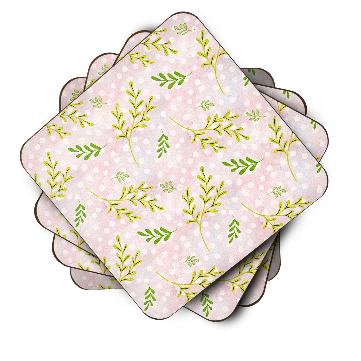 Watercolor Leaves Pink Foam Coaster Set of 4 BB7480FC - the-store.com