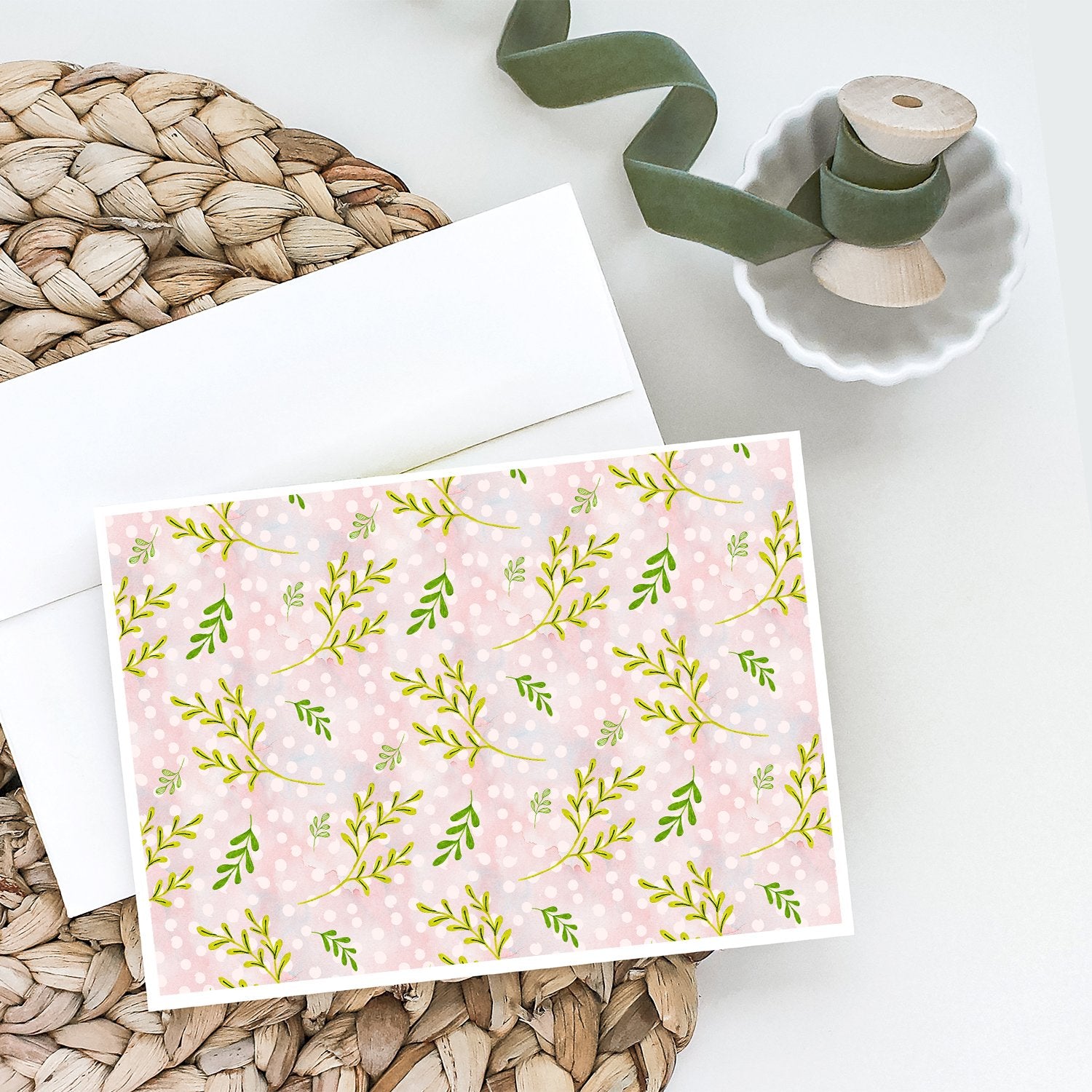 Watercolor Leaves Pink Greeting Cards and Envelopes Pack of 8 - the-store.com