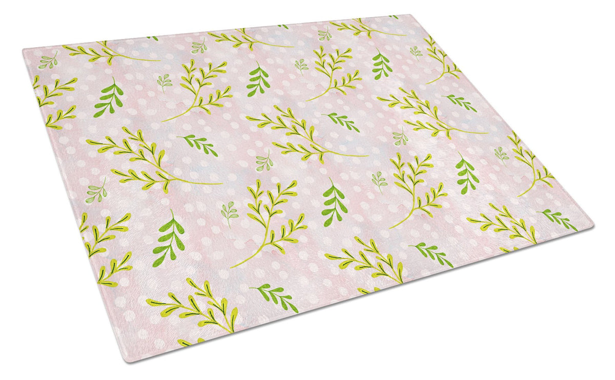 Watercolor Leaves Pink Glass Cutting Board Large BB7480LCB by Caroline&#39;s Treasures