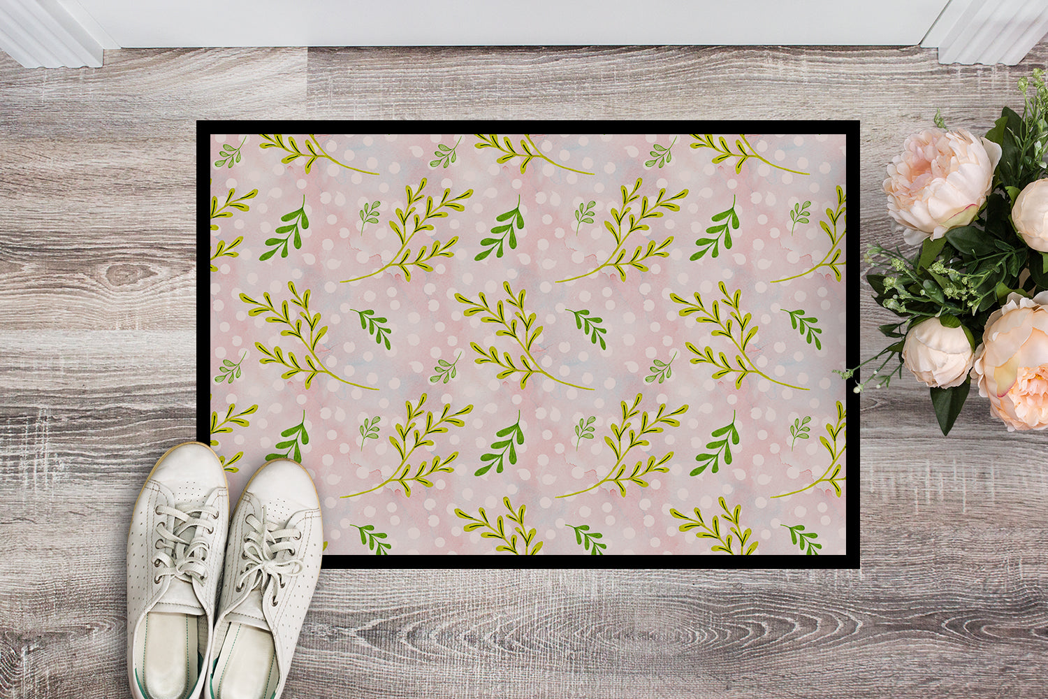 Watercolor Leaves Pink Indoor or Outdoor Mat 18x27 BB7480MAT - the-store.com
