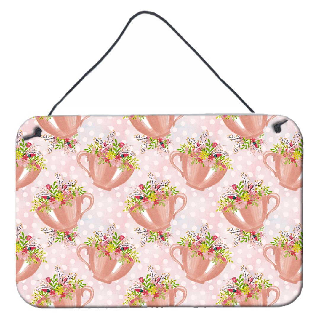 Tea Cup and Flowers Pink Wall or Door Hanging Prints BB7481DS812 by Caroline&#39;s Treasures