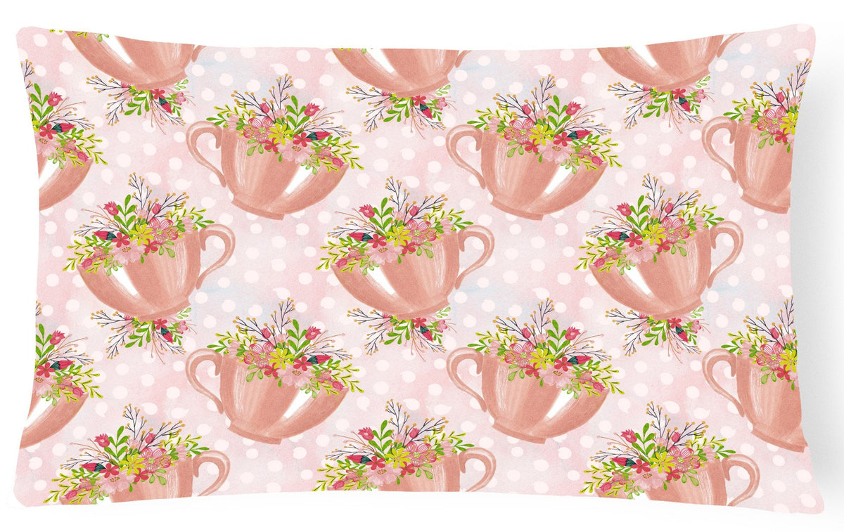 Tea Cup and Flowers Pink Canvas Fabric Decorative Pillow BB7481PW1216 by Caroline&#39;s Treasures