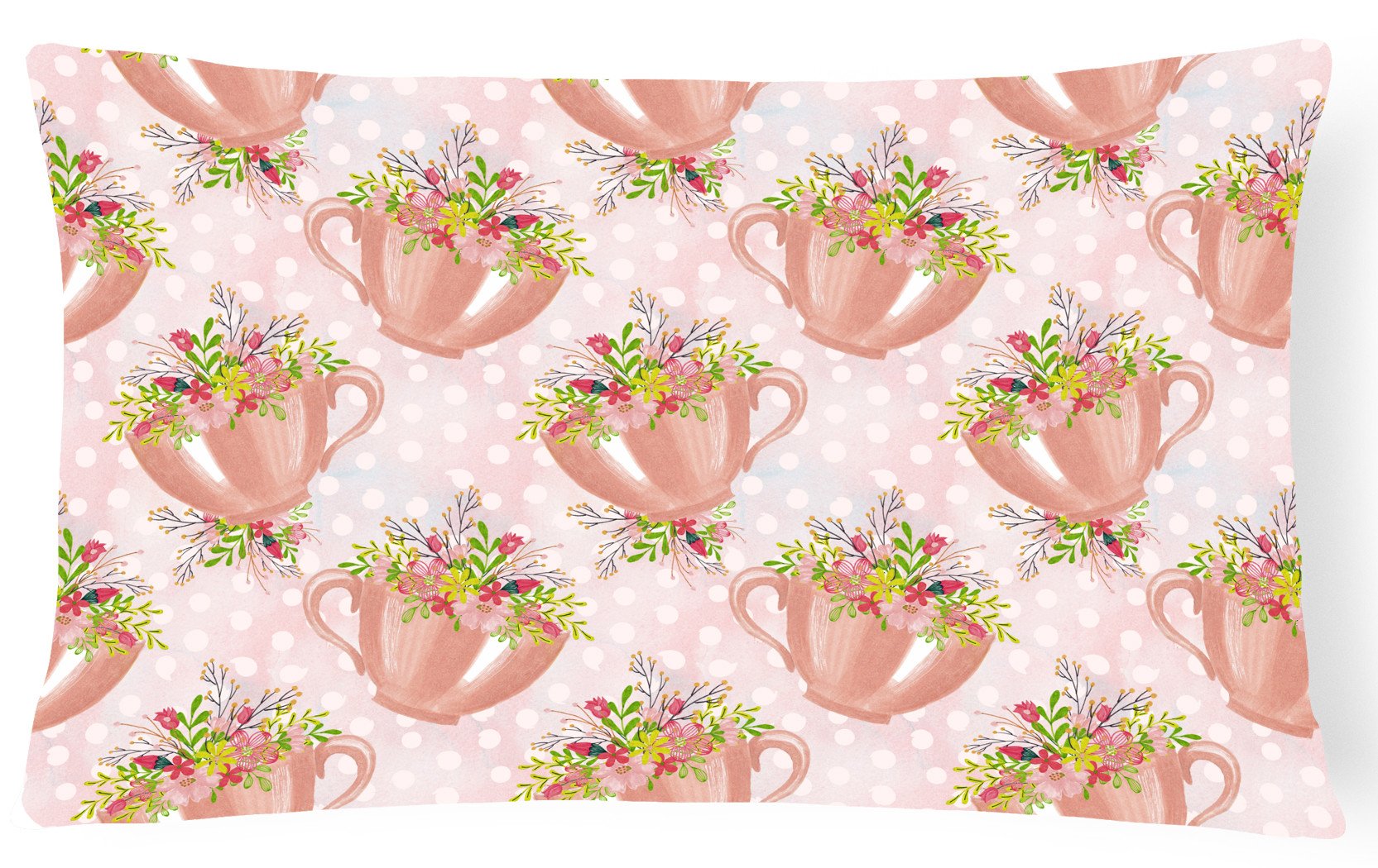 Tea Cup and Flowers Pink Canvas Fabric Decorative Pillow BB7481PW1216 by Caroline's Treasures