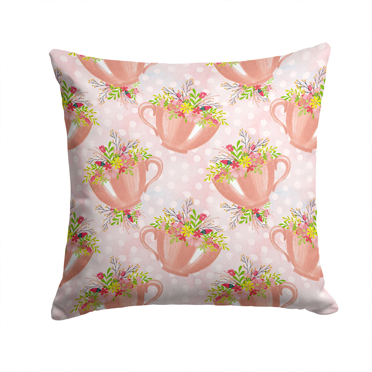 Tea Cup and Flowers Pink Fabric Decorative Pillow BB7481PW1414 - the-store.com