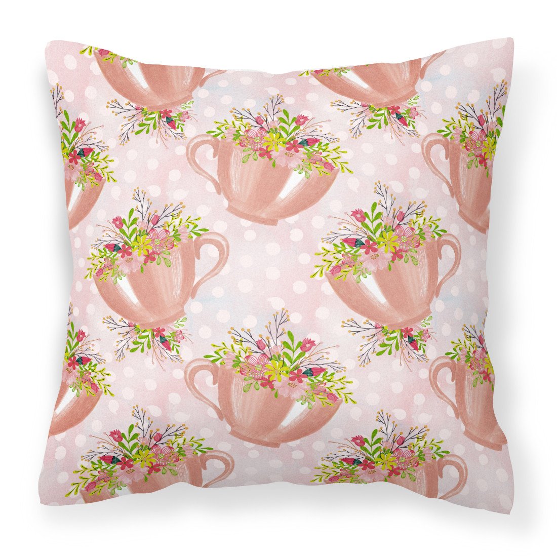Tea Cup and Flowers Pink Fabric Decorative Pillow BB7481PW1818 by Caroline&#39;s Treasures