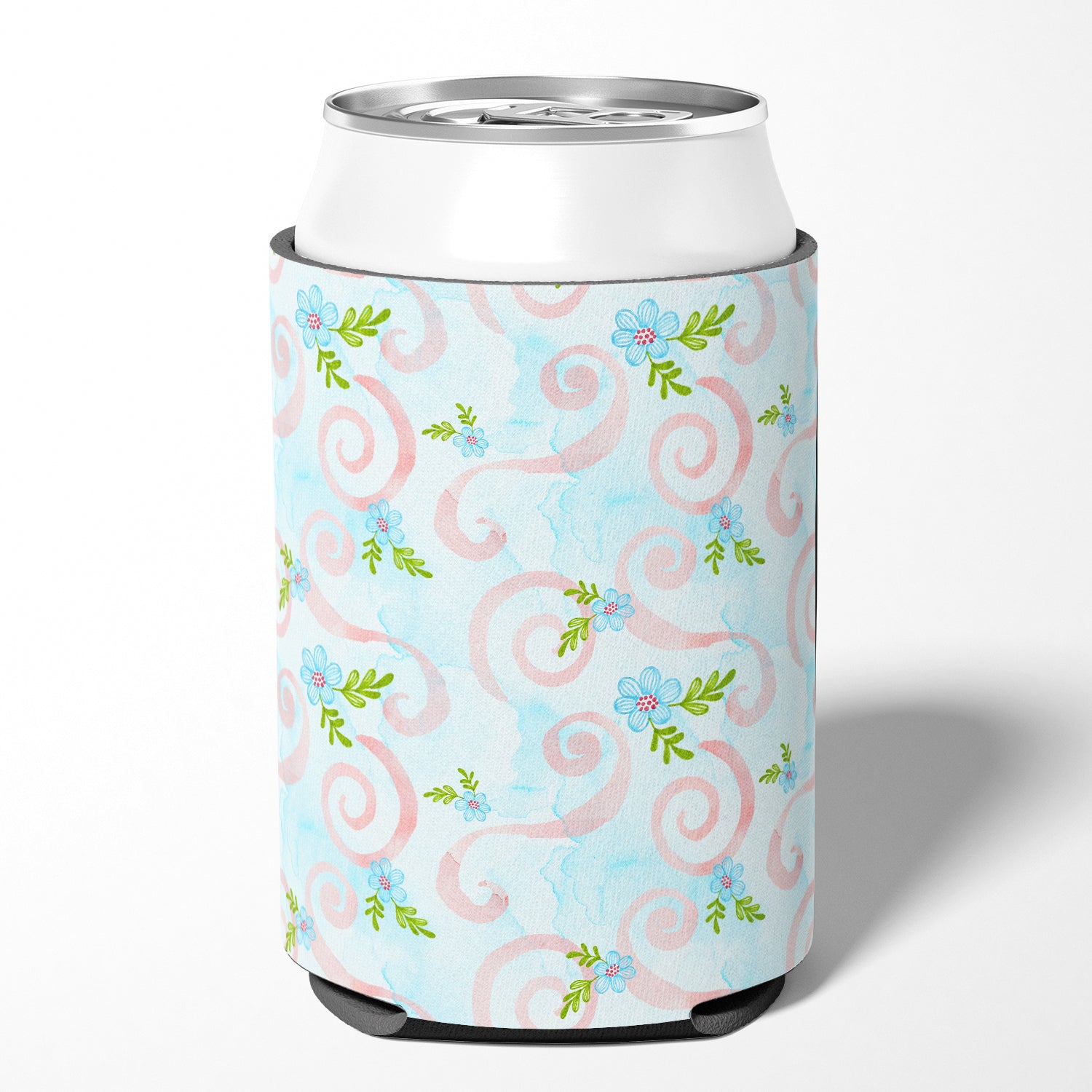 Watercolor Blue Flowers and Swirls Can or Bottle Hugger BB7482CC