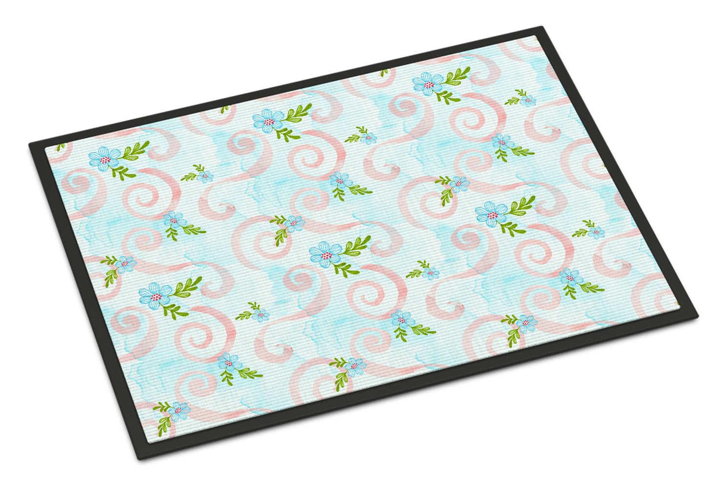 Watercolor Blue Flowers and Swirls Indoor or Outdoor Mat 18x27 BB7482MAT - the-store.com