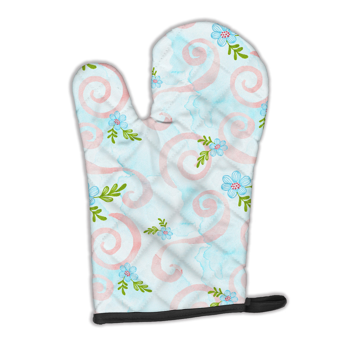 Watercolor Blue Flowers and Swirls Oven Mitt BB7482OVMT  the-store.com.