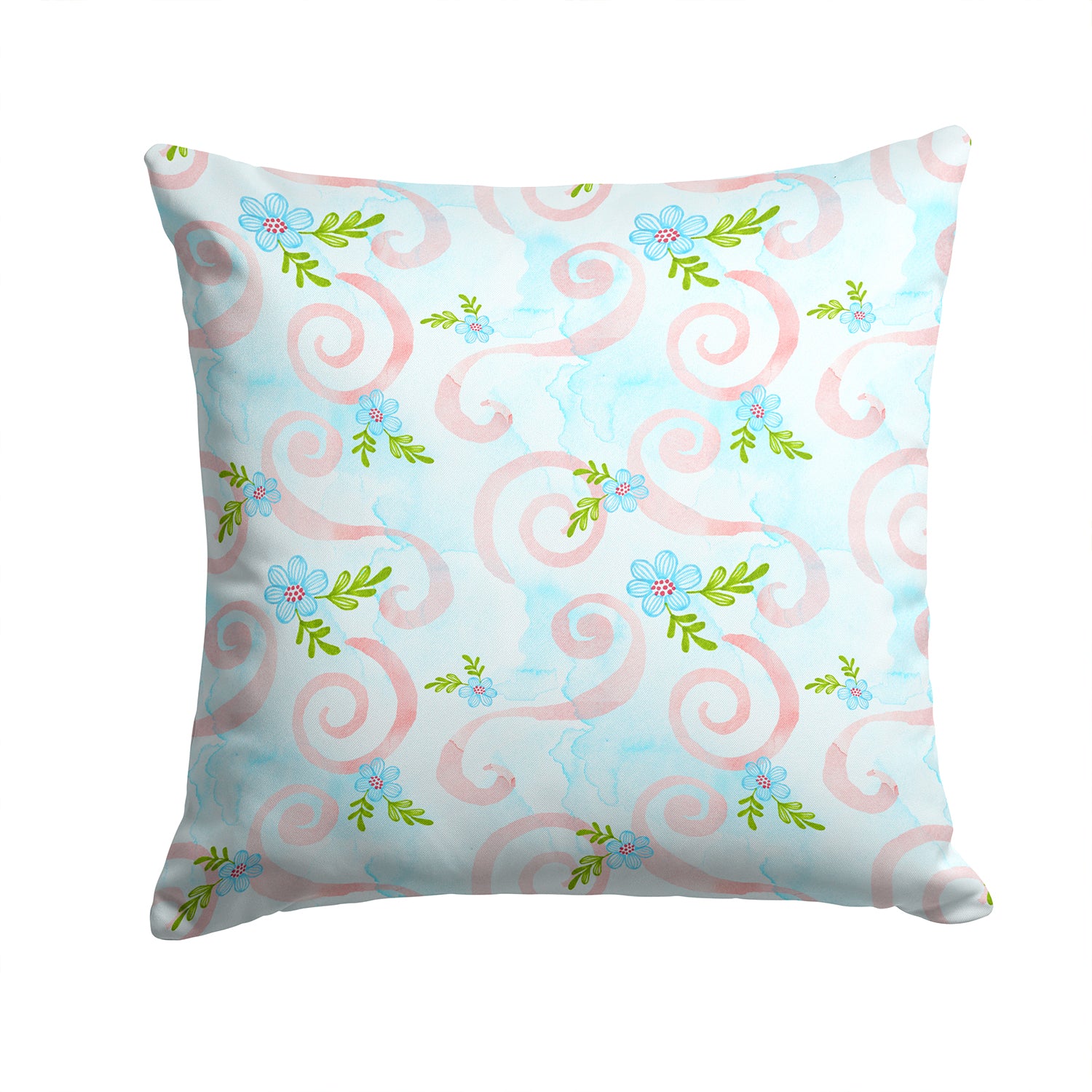 Watercolor Blue Flowers and Swirls Fabric Decorative Pillow BB7482PW1414 - the-store.com