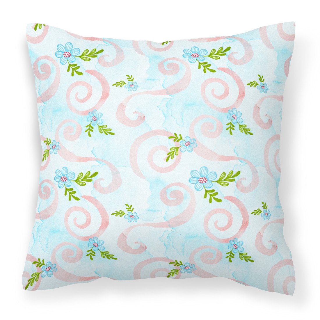 Watercolor Blue Flowers and Swirls Fabric Decorative Pillow BB7482PW1818 by Caroline's Treasures