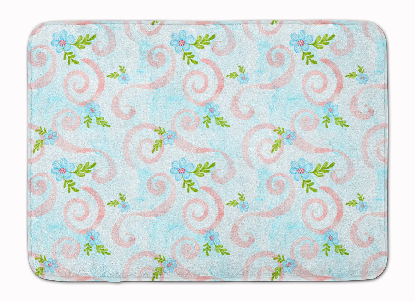 Watercolor Blue Flowers and Swirls Machine Washable Memory Foam Mat BB7482RUG - the-store.com