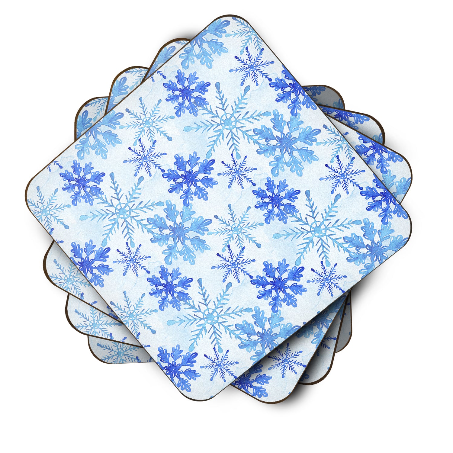 Blue Snowflakes Watercolor Foam Coaster Set of 4 BB7484FC - the-store.com