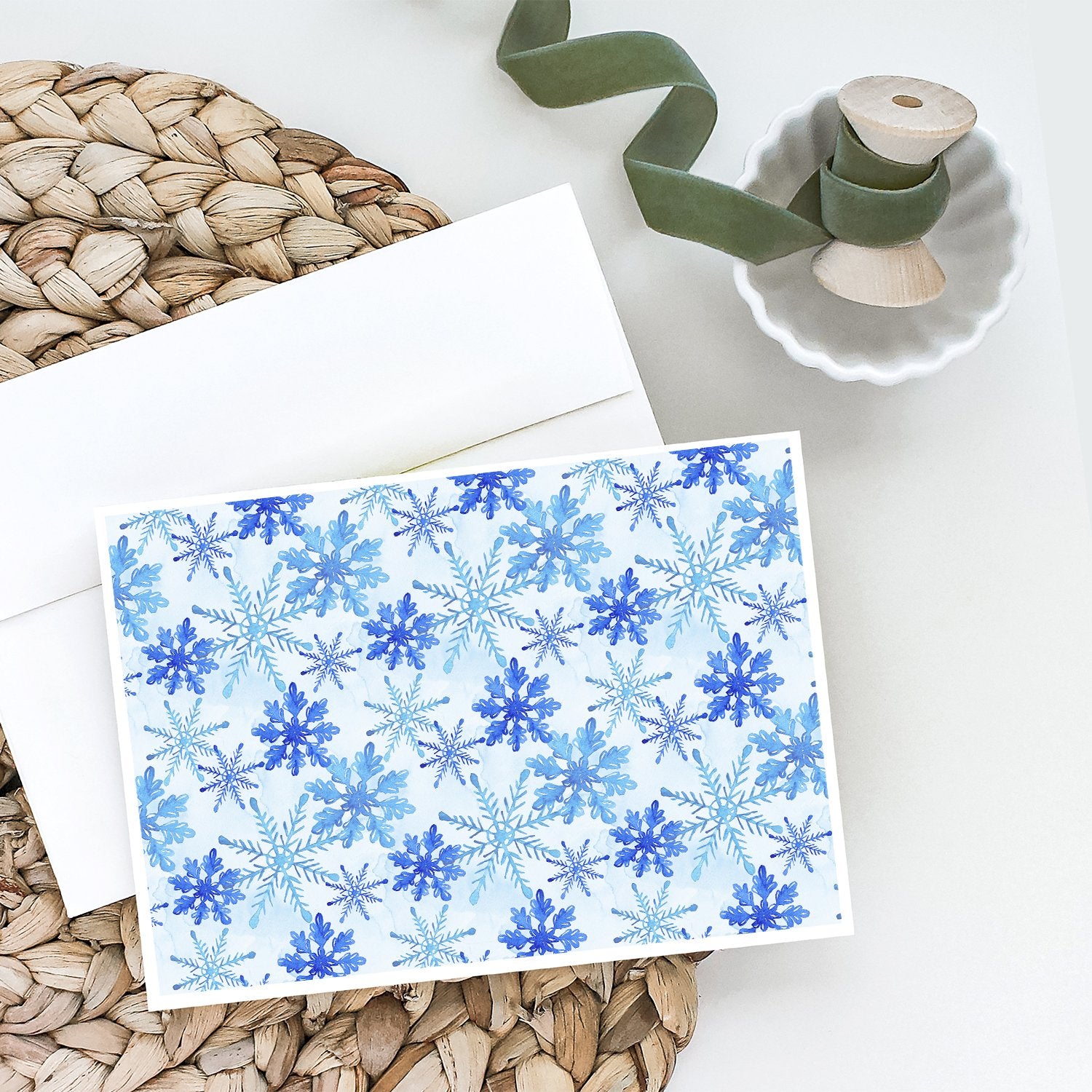 Blue Snowflakes Watercolor Greeting Cards and Envelopes Pack of 8 - the-store.com