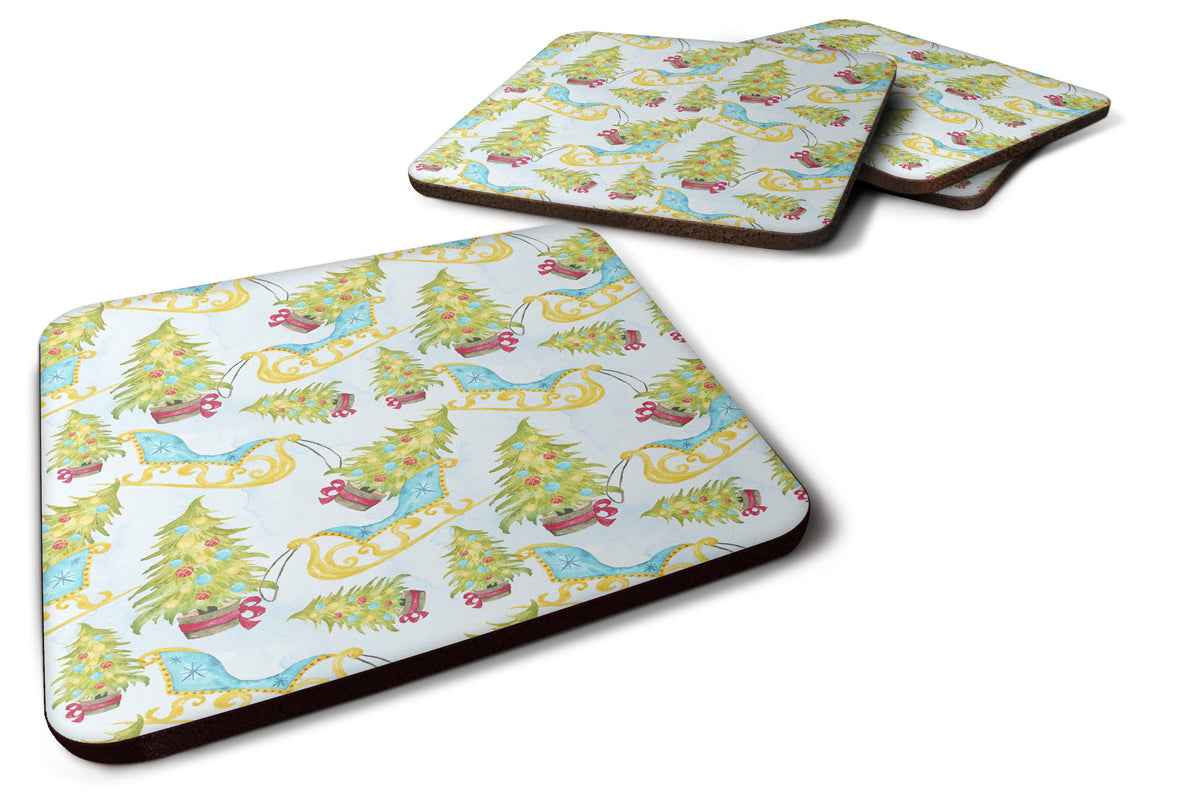 Christmas Tree and Sleigh Foam Coaster Set of 4 BB7486FC - the-store.com
