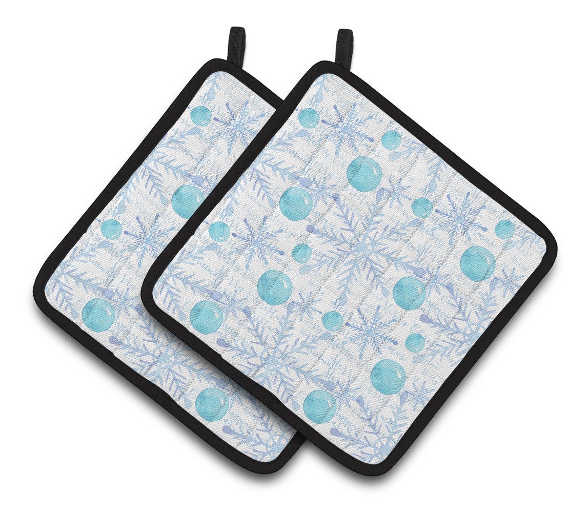 Winter Snowflakes on White Pair of Pot Holders BB7487PTHD by Caroline&#39;s Treasures