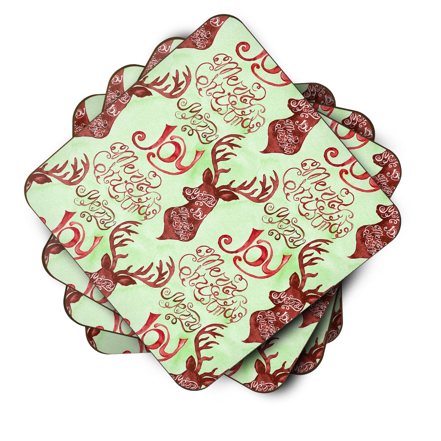 Merry Christmas Joy Reindeer Foam Coaster Set of 4 BB7488FC - the-store.com