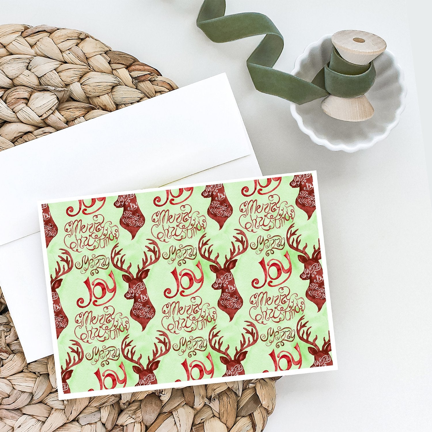 Merry Christmas Joy Reindeer Greeting Cards and Envelopes Pack of 8 - the-store.com
