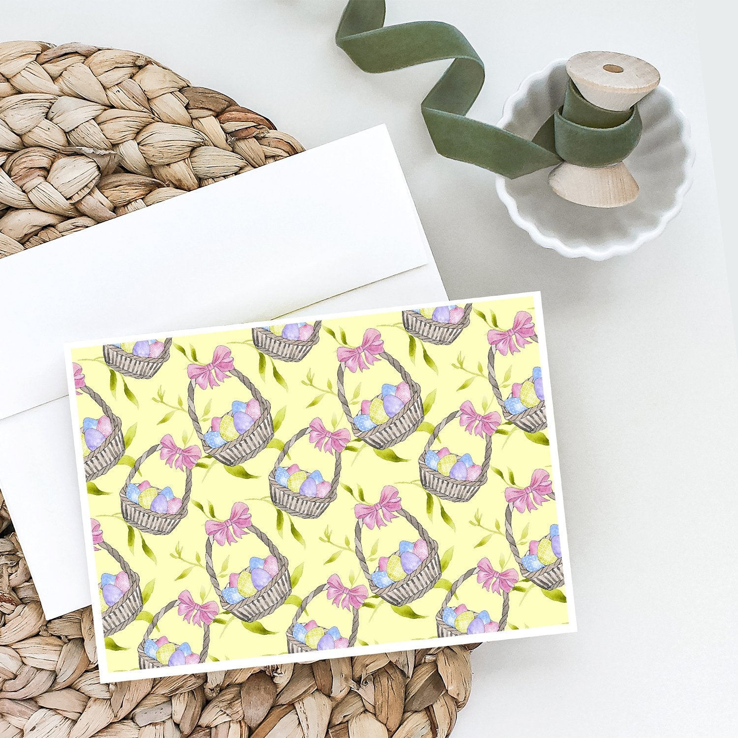 Easter Basket and Eggs Greeting Cards and Envelopes Pack of 8 - the-store.com