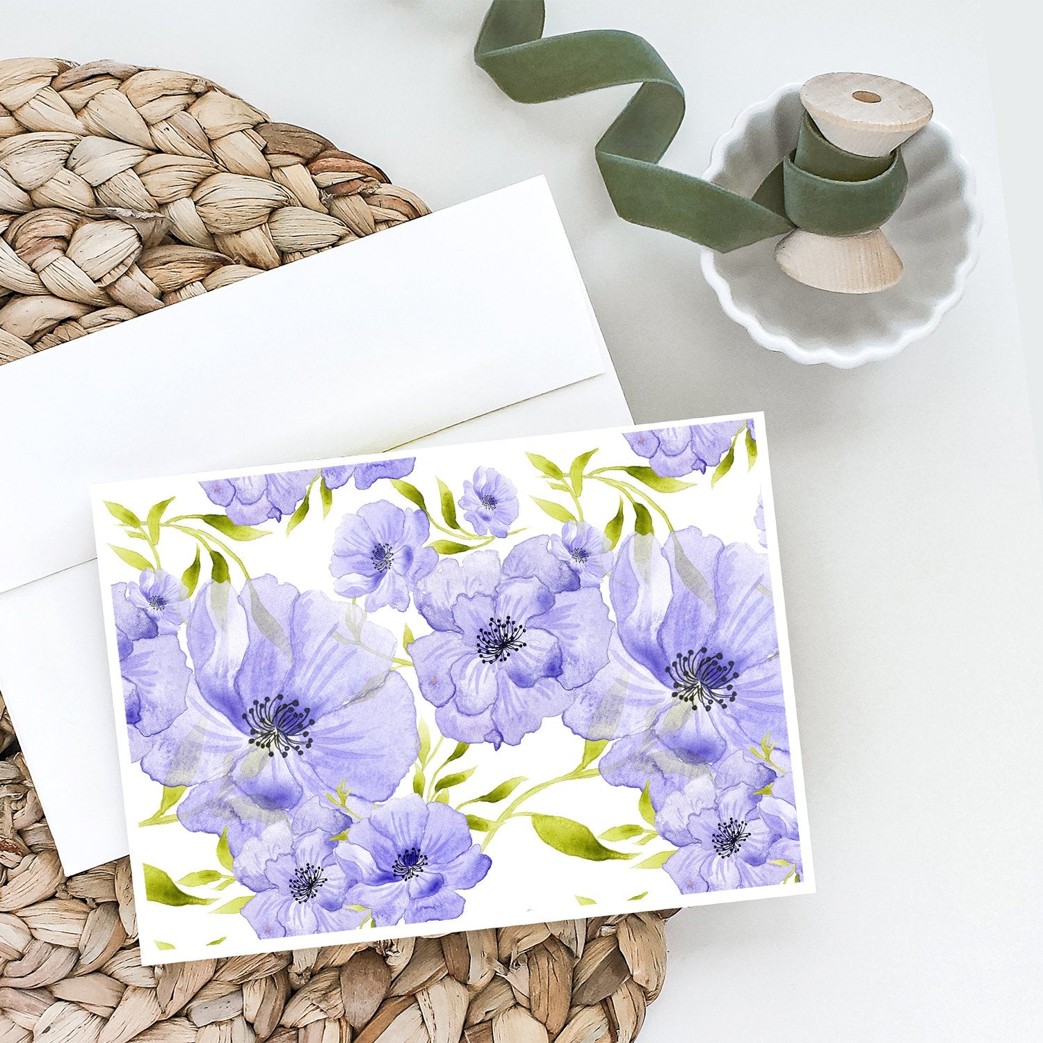 Watercolor Blue Flowers Greeting Cards and Envelopes Pack of 8 - the-store.com
