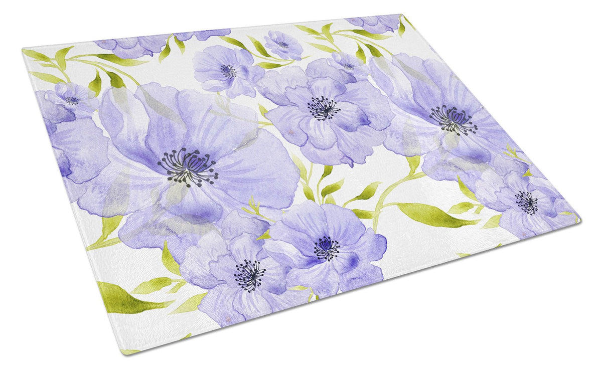 Caroline's Treasures Watercolor Blue Flowers Glass Cutting Boards – Durable, Decorative Kitchen Art Large BB7491LCB