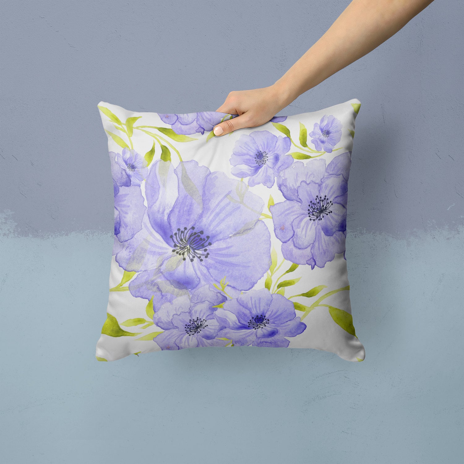 Watercolor Blue Flowers Fabric Decorative Pillow BB7491PW1414 - the-store.com