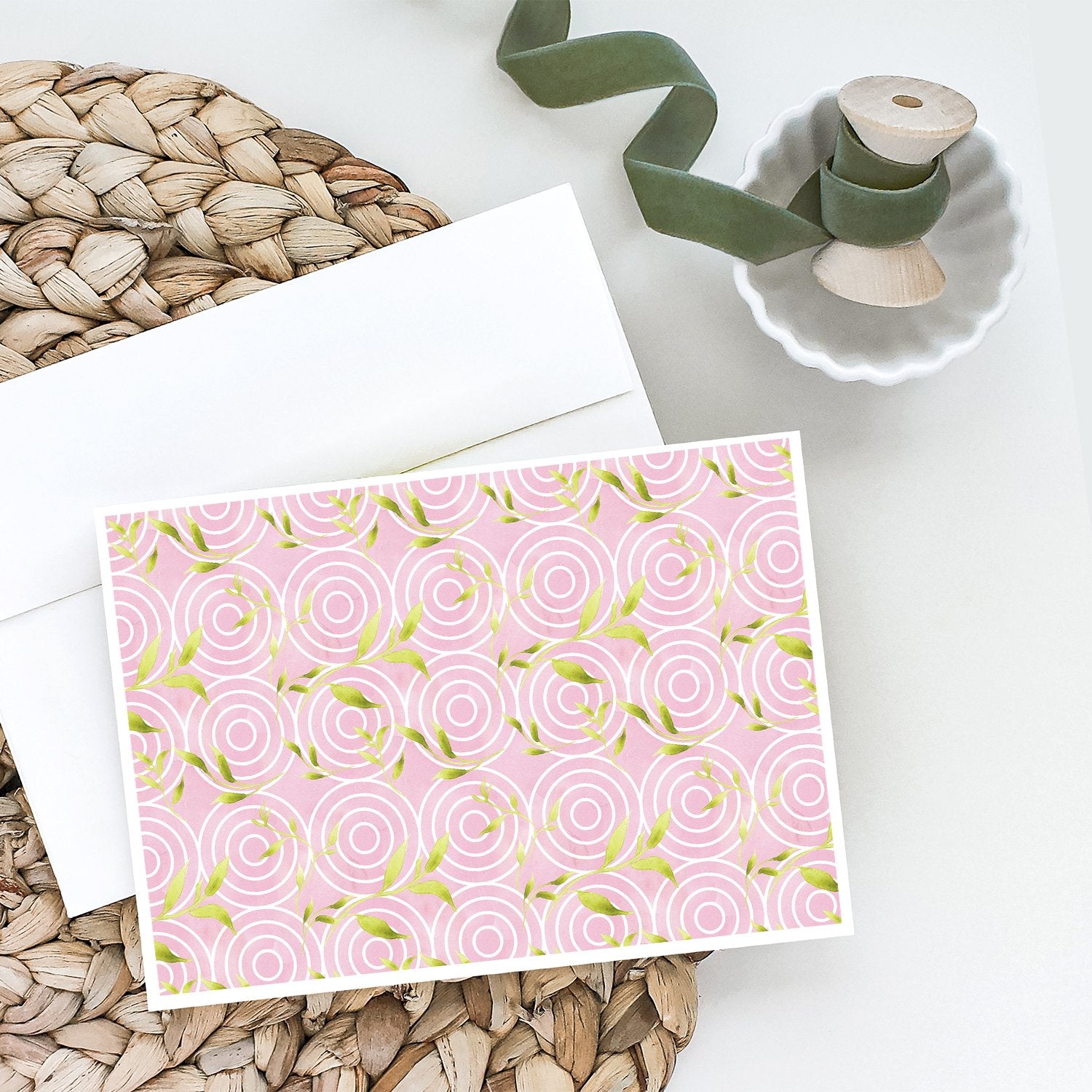 Buy this Gemoetric Circles on Pink Watercolor Greeting Cards and Envelopes Pack of 8