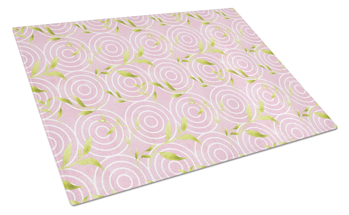 Gemoetric Circles on Pink Watercolor Glass Cutting Board Large BB7492LCB by Caroline&#39;s Treasures
