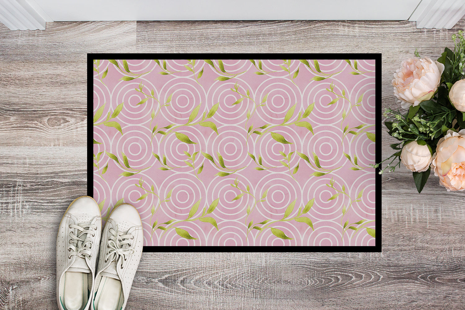 Gemoetric Circles on Pink Watercolor Indoor or Outdoor Mat 18x27 BB7492MAT - the-store.com