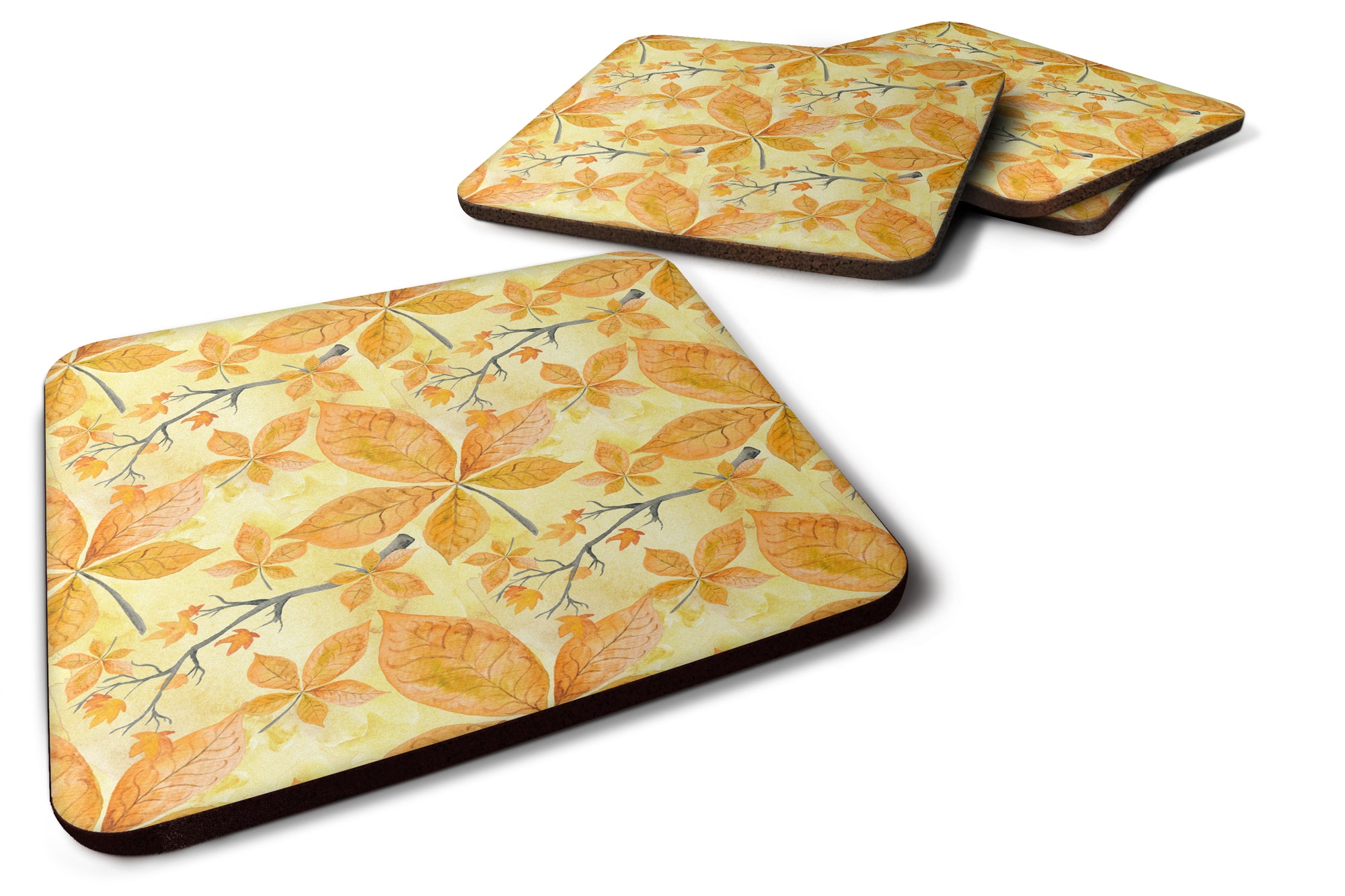 Fall Leaves and Branches Foam Coaster Set of 4 BB7495FC - the-store.com