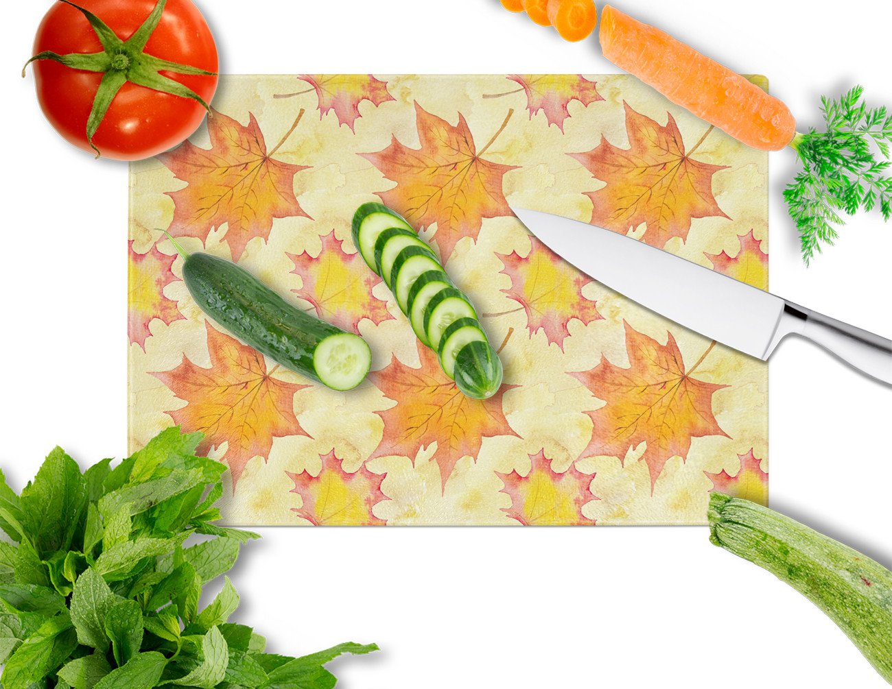 Fall Leaves Scattered Glass Cutting Board Large BB7496LCB by Caroline's Treasures