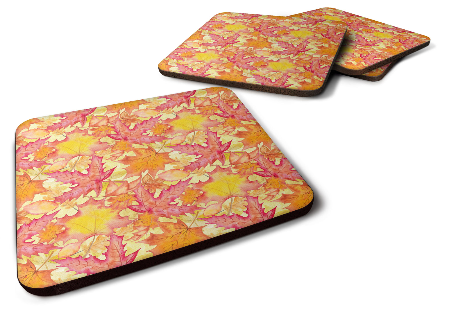 Fall Leaves Watercolor Red Foam Coaster Set of 4 BB7498FC - the-store.com
