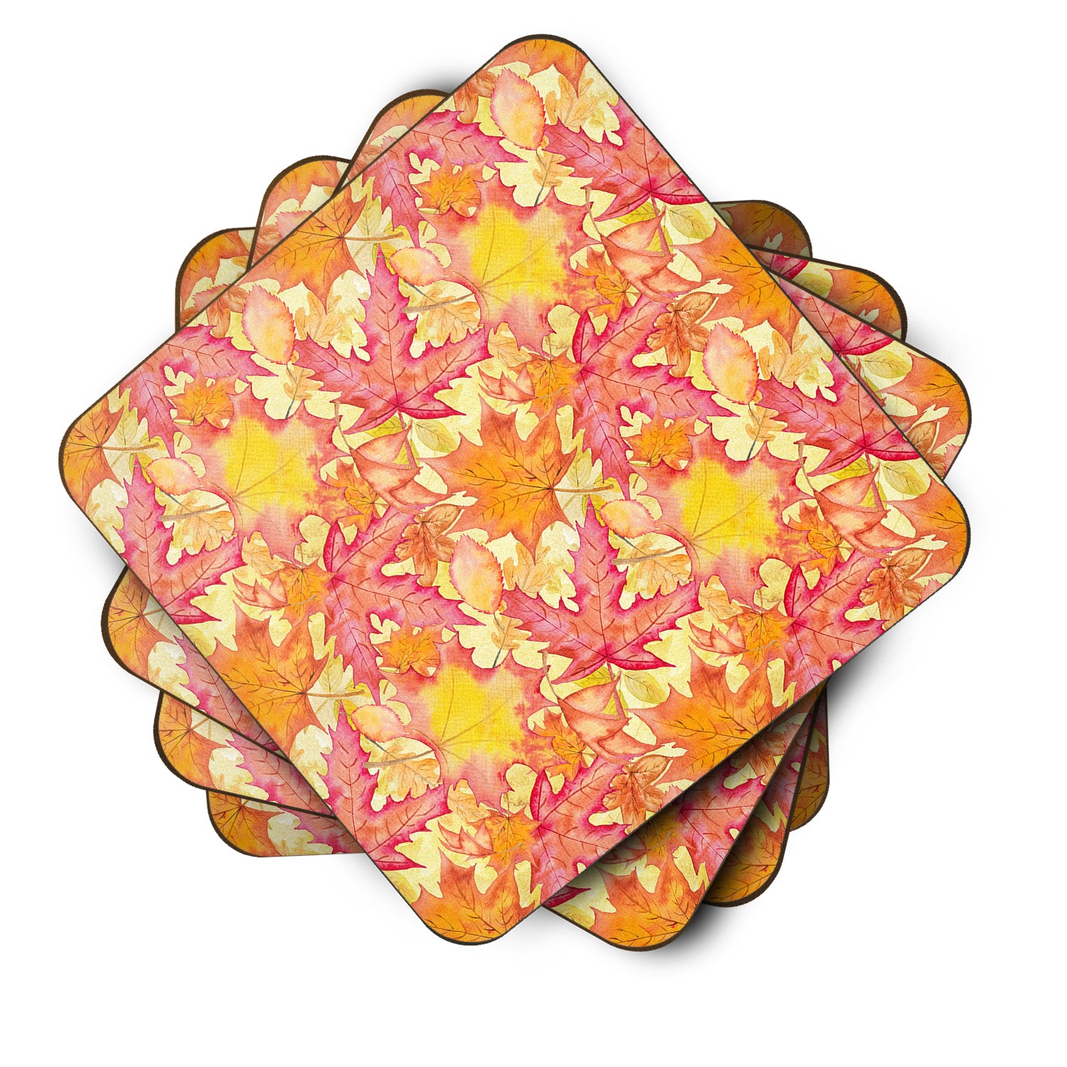 Fall Leaves Watercolor Red Foam Coaster Set of 4 BB7498FC - the-store.com