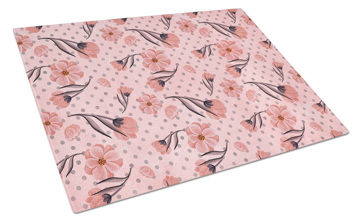 Pink Flowers and Polka Dots Glass Cutting Board Large BB7499LCB by Caroline&#39;s Treasures