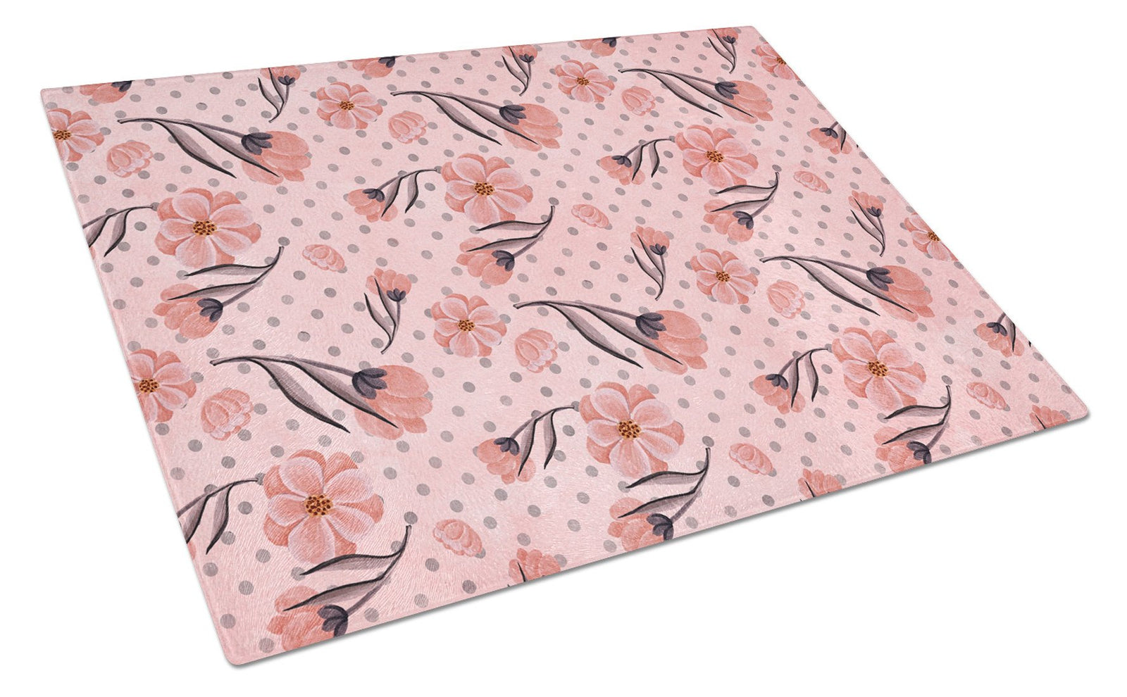 Pink Flowers and Polka Dots Glass Cutting Board Large BB7499LCB by Caroline's Treasures