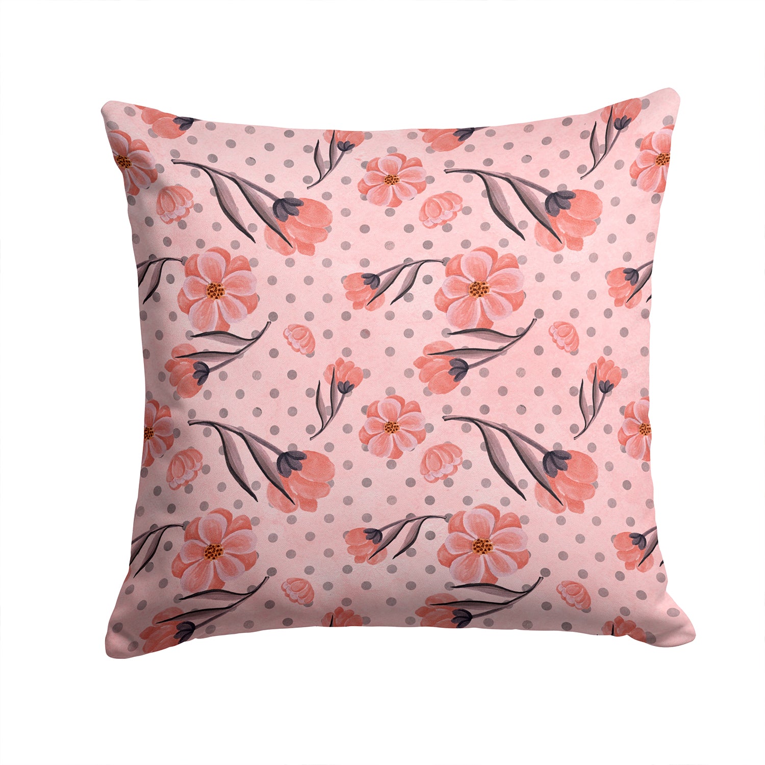 Pink Flowers and Polka Dots Fabric Decorative Pillow BB7499PW1414 - the-store.com